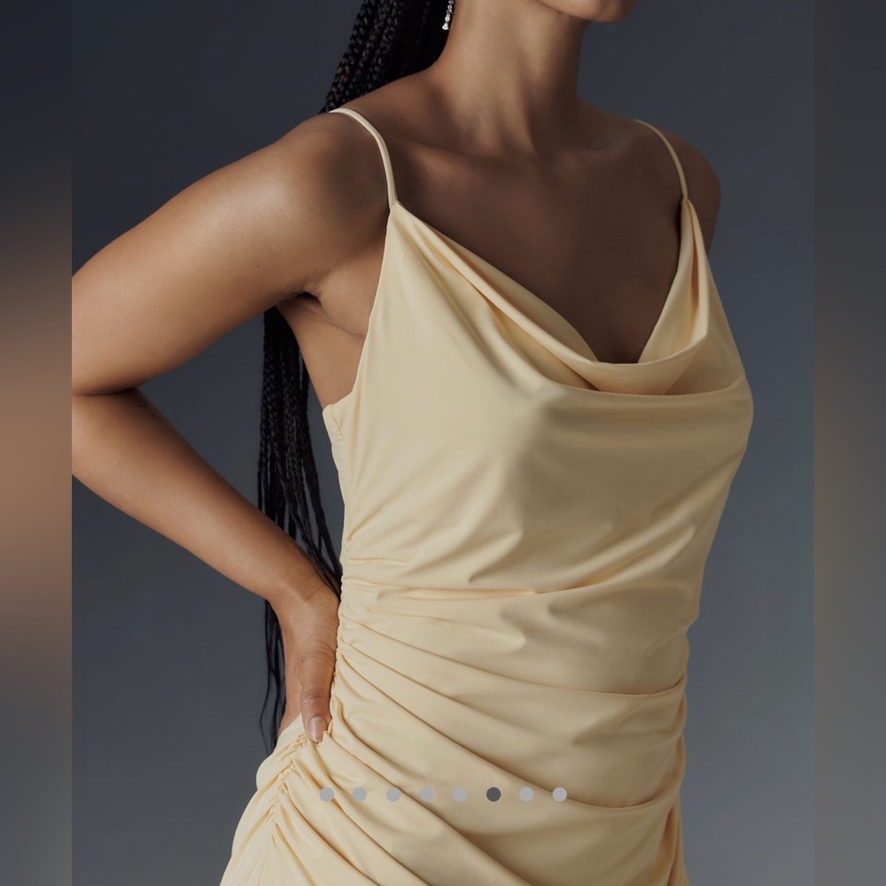 NIA Anthropologie Ina Ruched Cowl Butter Yellow Event Wedding Guest Dress Spring - Picture 6 of 11